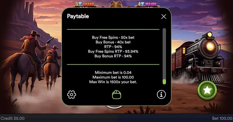 Gold Train Heist - total utbetaling fra Hold and Win-runden